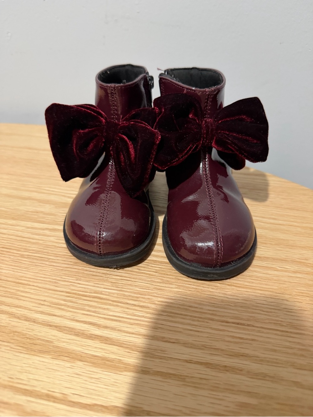 Zara Kids Patent Bow Ankle Boots - Burgundy